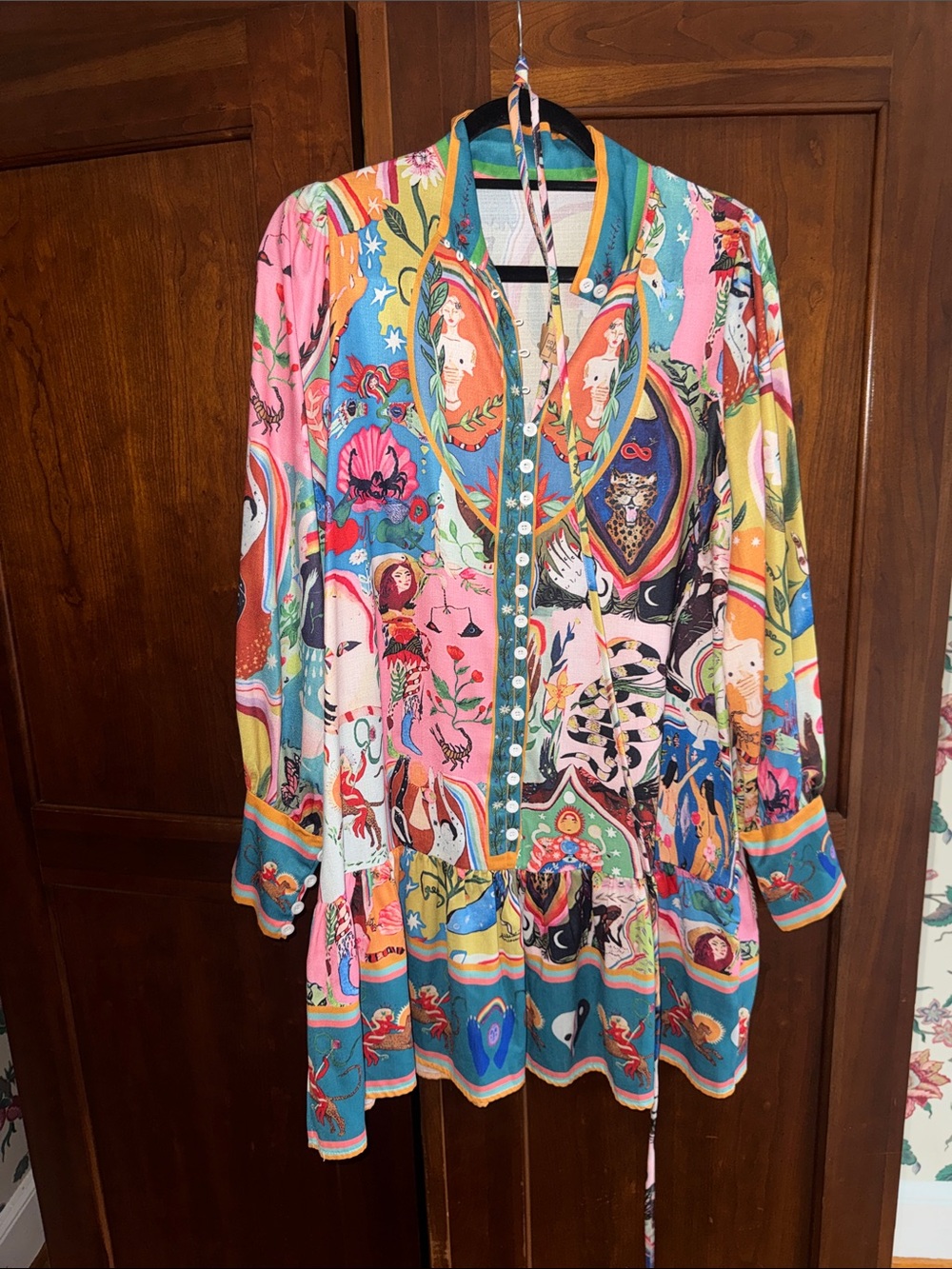 Women’s Multicolor Printed Long Sleeve Button-Front Tunic Dress
